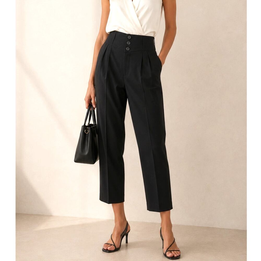 Nili Lotan 6 Virgin Wool Yorke Pants High Rise Pleated Crop Trousers Yorke $595